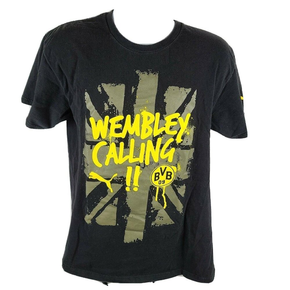 Puma Wembley Calling T-Shirt Mens Size Large Tennis Black Short Sleeve Tee